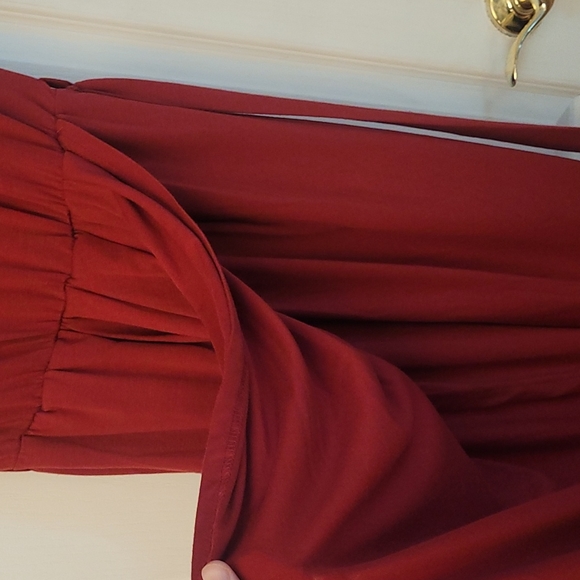 EUC YIDARTON Dark Red Short Sleeve Faux Wrap Dress - Picture 9 of 14